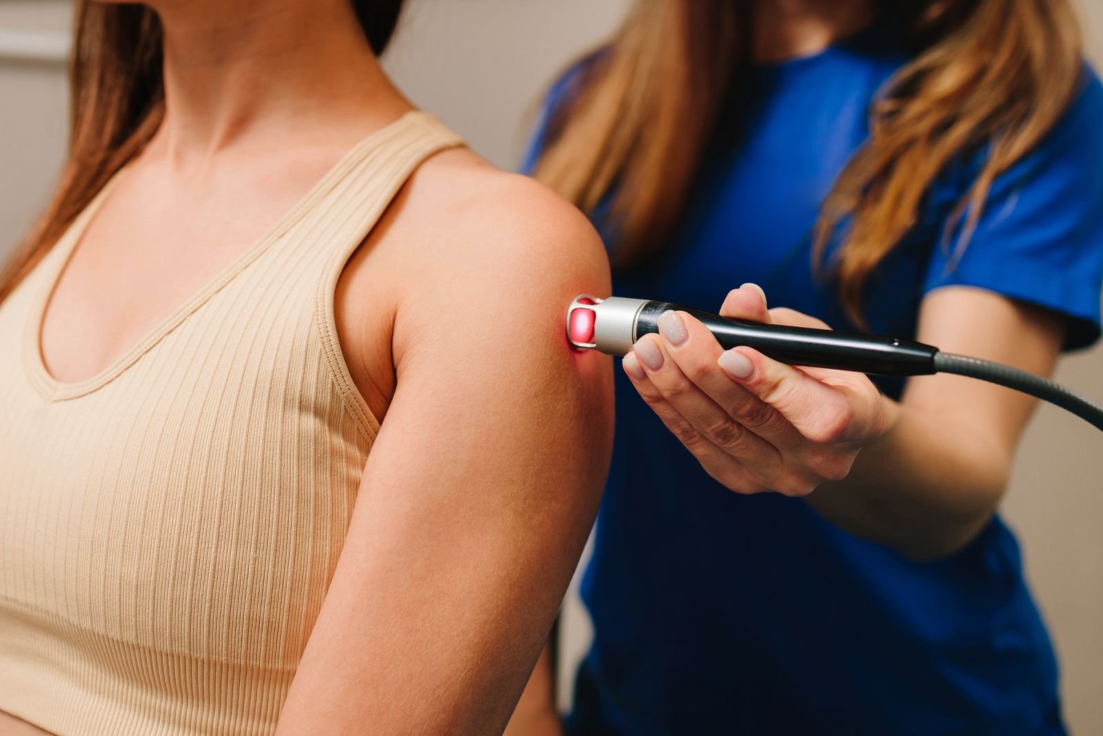 Therapist and patient during a high-intensity laser therapy (class iv) appointment in Abbotsford
